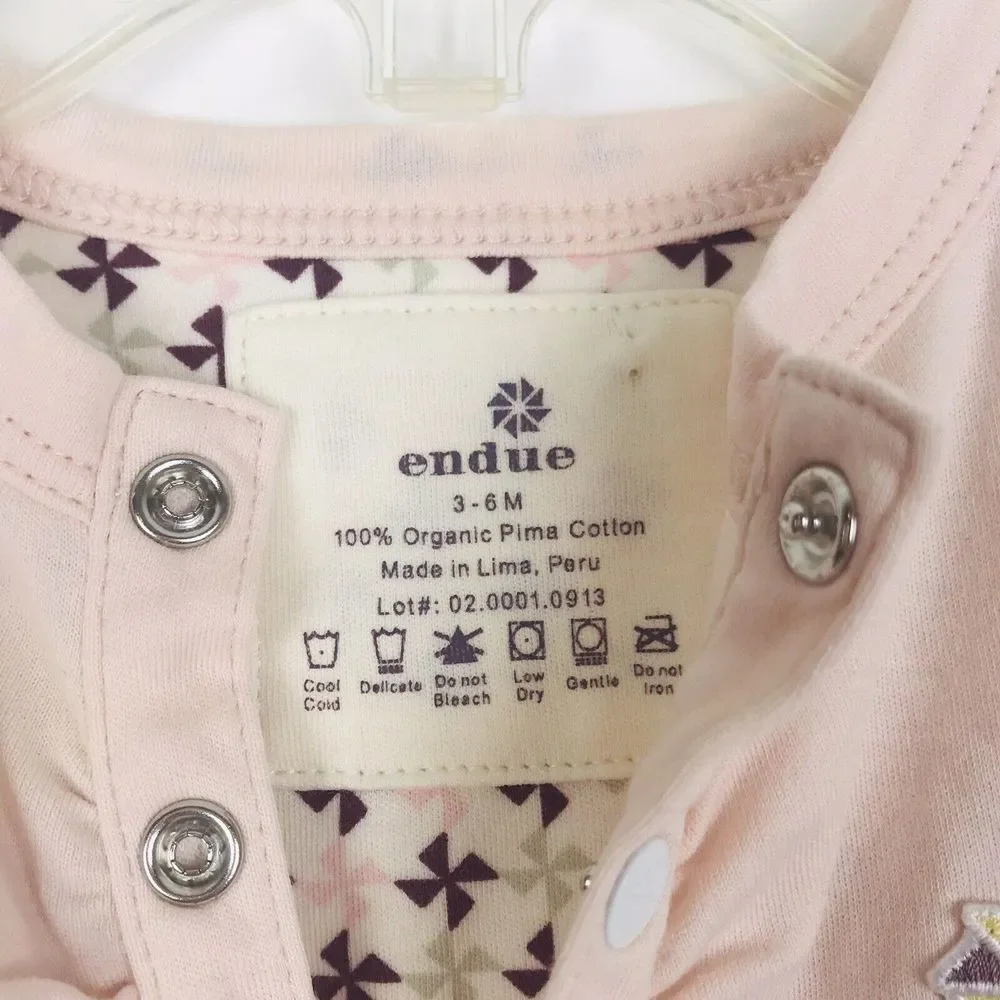 Endue Baby Girl Organic Cotton Bodysuit Pink 3-6 Mo Snap‎ Button